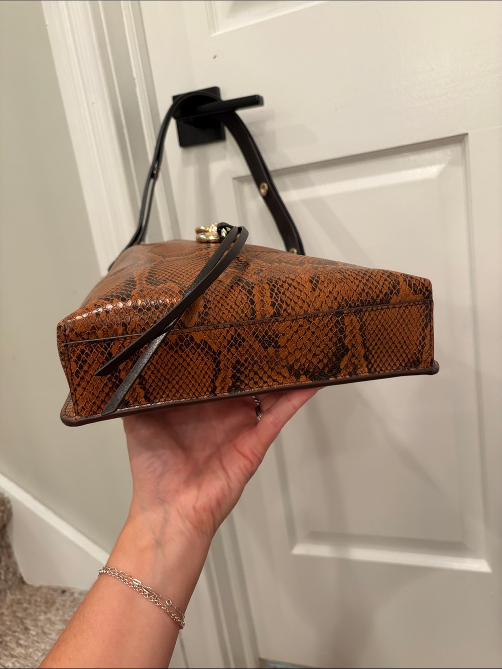 Rebecca Minkoff Brown Snake Skin Shoulder Bag Buckle Detail, Brown Tassel - Picture 5 of 9